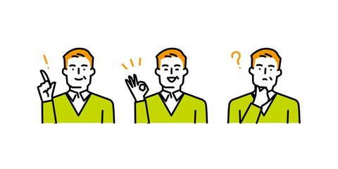いろいろなポーズと表情の男性アイコンセット