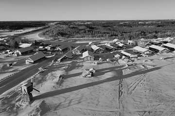 kimzha village top view, winter landscape russian north arkhangelsk district