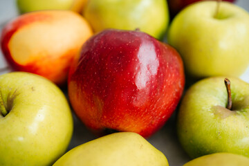fresh juicy red and green apples. modern trendy natural background