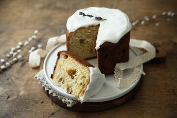 Traditional homemade panettone or kulich bread