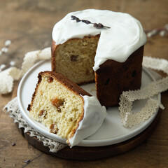 Traditional homemade panettone or kulich bread