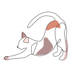 continuous line art cat stretch love vector with pastel vintage background