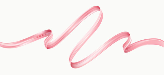 Pink 3d ribbon isolated on white. Vector illustration.