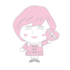 バレンタインチョコを贈る女性　シンプルカラー