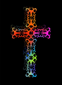 Multi-colored cross of patterns. Vector illustration