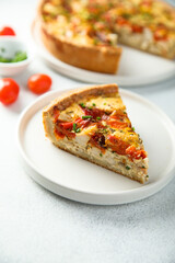 Homemade chicken quiche with tomatoes and pepper