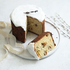 Traditional homemade panettone or kulich bread