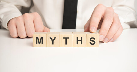 Myths word on wooden cubes. Myths concept
