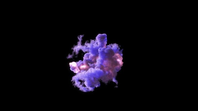 Magical white balls emit purple smoke on a black background.