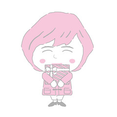 Obraz premium プレゼントを貰う女性 シンプルカラー