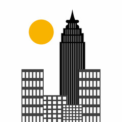 flat black and white silhouette illustration of city building vector