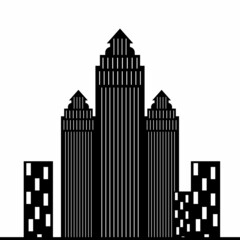 flat black and white silhouette illustration of city building vector
