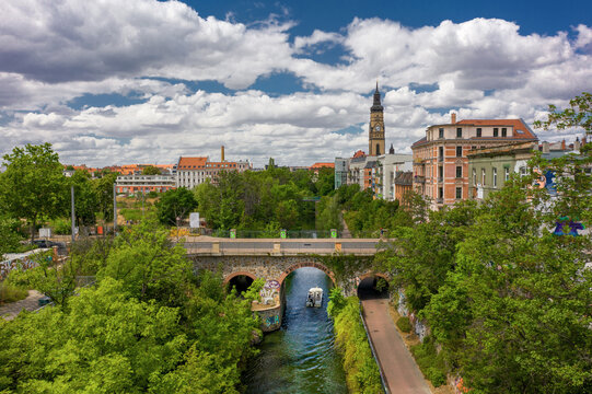 Cozy Europe: Old Bridge over water canal in Leipzig / Germany