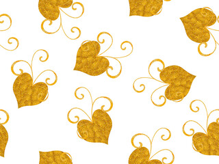 Seamless pattern with golden hearts on a white background.