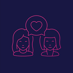 love chat line vector icon with two women, girls