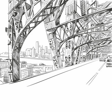 Bridge New York city, hand drawn vector illustration
