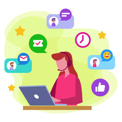 Customer service agent helping customers with Omnichannel CRM. Digital contact center for customer care and support for customer relationship management.