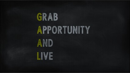 GRAB OPPORTUNITY AND LIVE (GOAL) on chalk board