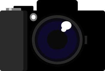 Black digital single reflex camera against a white background