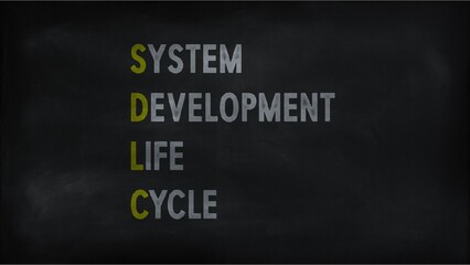  SYSTEM DEVELOPMENT LIFE CYCLE (SDLC) on chalk board