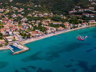 Fototapeta na wymiar Aerial drone view of famous ipsos in corfu island greece