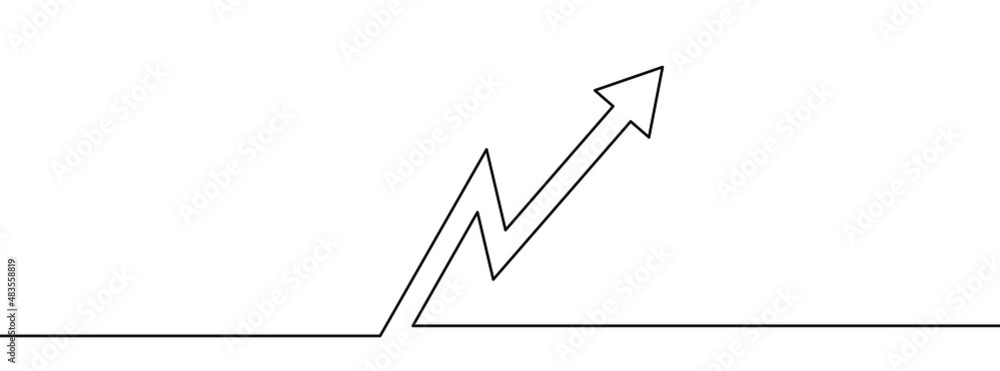 Poster continuous line drawing of up arrow. up arrow linear icon. one line drawing background. vector illus