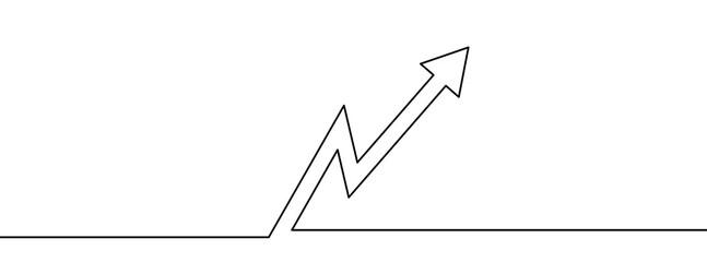 Continuous line drawing of up arrow. Up arrow linear icon. One line drawing background. Vector illustration. Arrow continuous line icon