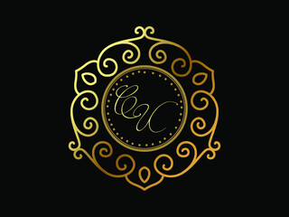 CU initial letter luxury monogram logo,elegant ornamen jewelry, emblem of love shape heart