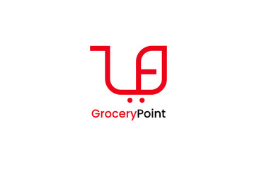 Grocery Point shopping cart g p initial letter logo design for shopping online grocery delivery
