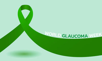 World glaucoma week. Vector banner, poster, flyer, greeting card for social media with text World glaucoma week second full week in march. Illustration with green ribbon, 