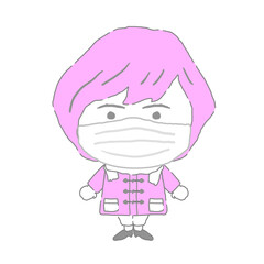 マスクをつけたコート姿の女性　シンプルカラー