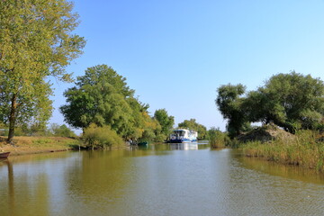 Boat for tourists in the Danube Delta in Romania