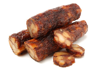 Chinese sausage on white background 