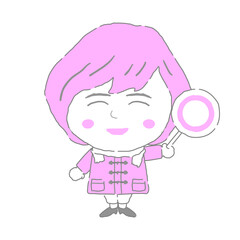 丸札を持つ若い女性　シンプルカラー