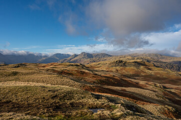 The Langdale Pikes in the English Lake District on a sunny day in winter