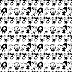 Seamless pattern with sweet little girls and boys, animals in kids drawing style