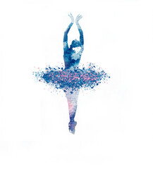 Ballerina silhouette, ballet dancer, dancer, blue abstract watercolor, ballet art, dancers, dancing girl, dance, pointe shoes, tutu dress - obrazy, fototapety, plakaty