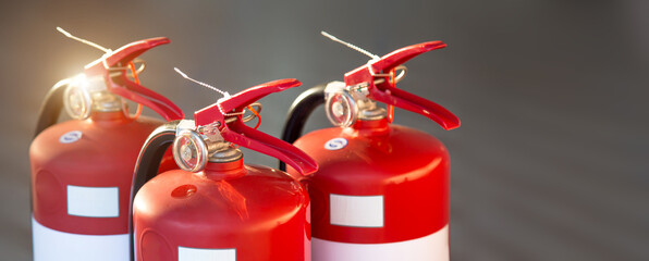 Close up fire extinguisher for protection and prevent and safety rescue and use of equipment on...
