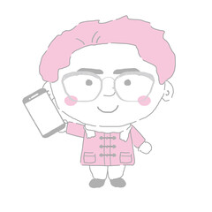 スマホを持つ若い男性　シンプルカラー