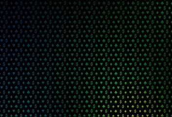 Dark blue, green vector background with cards signs.