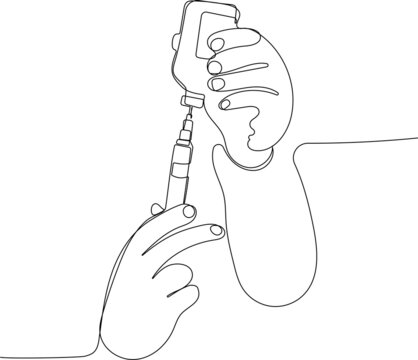 recommend clip art: Continuous one line drawing of Medicine doctor and vaccine dose flu shot drug syringe in laboratory, microbiology and pharmaceutical research, medical and healthcare.
