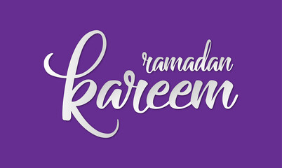 Ramadan Kareem greeting beautiful lettering with beautiful purple background,An Islamic greeting text in English for holy month 