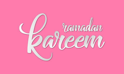 Ramadan Kareem greeting beautiful lettering with beautiful pink background,An Islamic greeting text in English for holy month 
