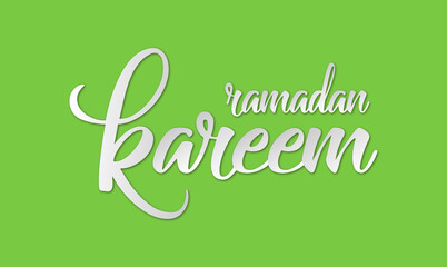 Ramadan Kareem greeting beautiful lettering with beautiful  green background,An Islamic greeting text in English for holy month 