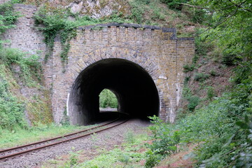 Fototapeta na wymiar FU 2020-06-20 Ahrtour hin 768 Schienen führen in den Tunnel hinein