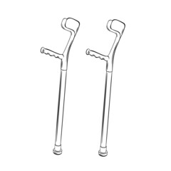 Medical crutches in sketchy cartoon style isolated on white background. Vector illustration.