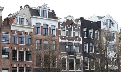 Fototapeta premium Amsterdam Prinsengracht Canal Brick House Facades, Netherlands