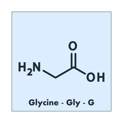 Glycine - Gly - G - Non Essential Amino Acid molecular formula, flat chemical structure on blue background for chemistry and biology education.