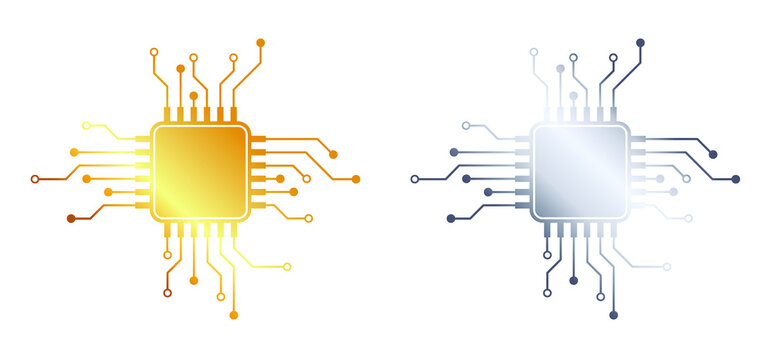 Gold, silver, Circuit board or electronic motherboard. lines and dots connect. Vector high-tech technology data. Communication and engineering concept. digital tech background.