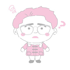 悩んでいる若い男性　シンプルカラー